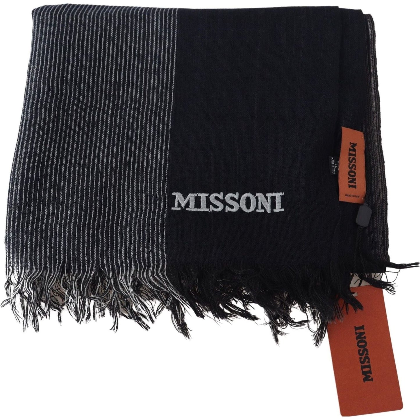 Missoni Black Striped Wool Unisex Neck Wrap Scarf black-striped-wool-unisex-neck-wrap-scarf-1