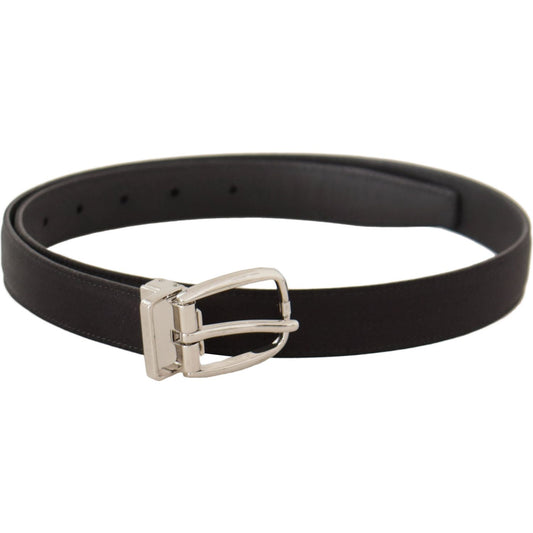 Dolce & Gabbana Elegant Black Leather-Canvas Designer Belt black-canvas-leather-silver-logo-metal-buckle-belt
