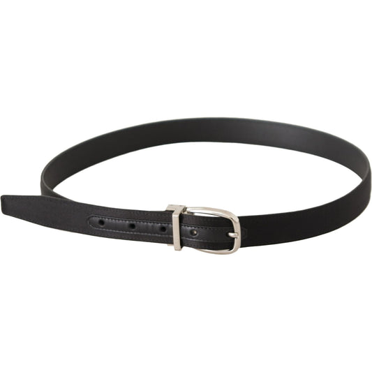 Dolce & Gabbana Elegant Black Leather-Canvas Designer Belt black-canvas-leather-silver-logo-metal-buckle-belt
