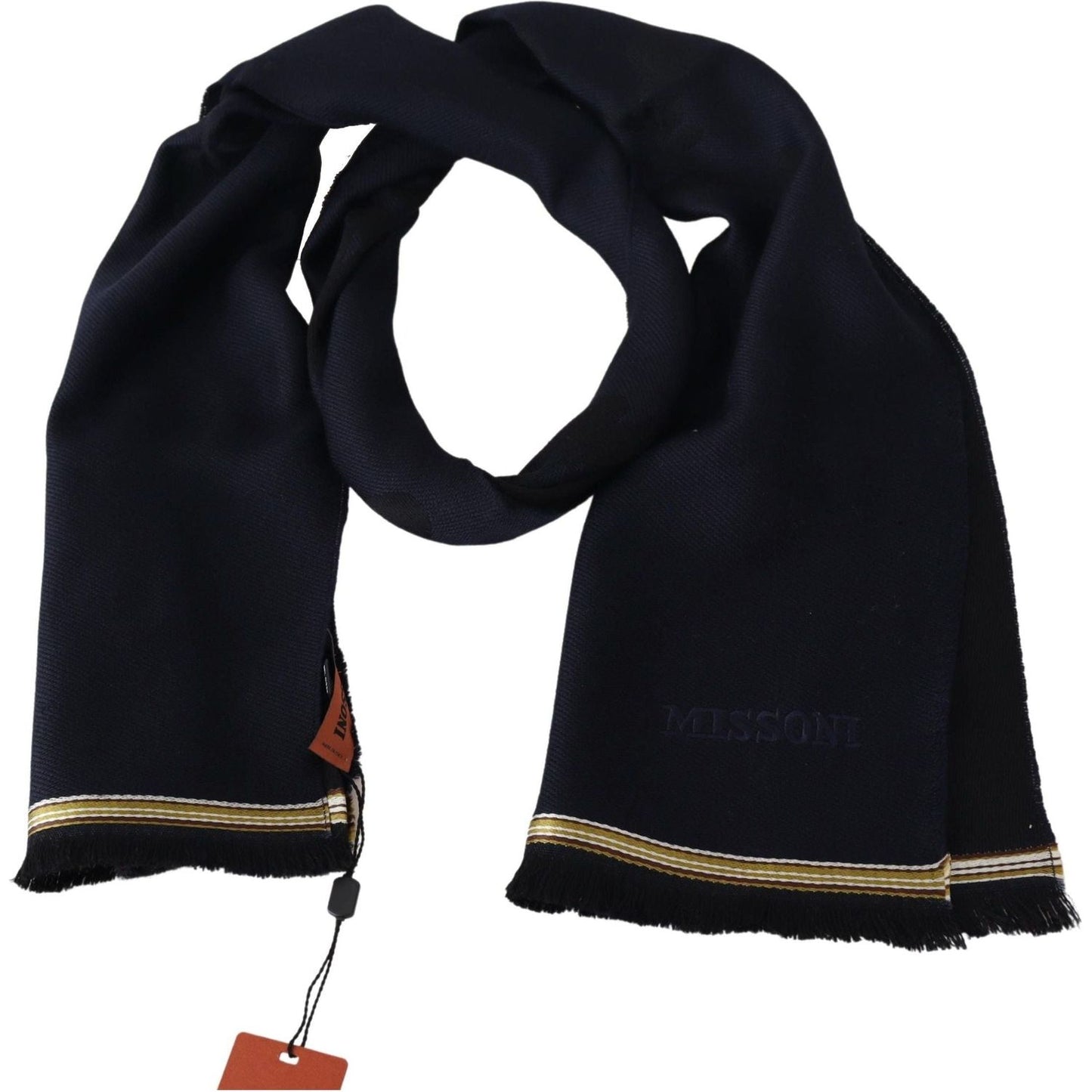 Missoni Elegant Unisex Wool Scarf with Embroidered Logo black-100-wool-unisex-neck-wrap-fringes-scarf
