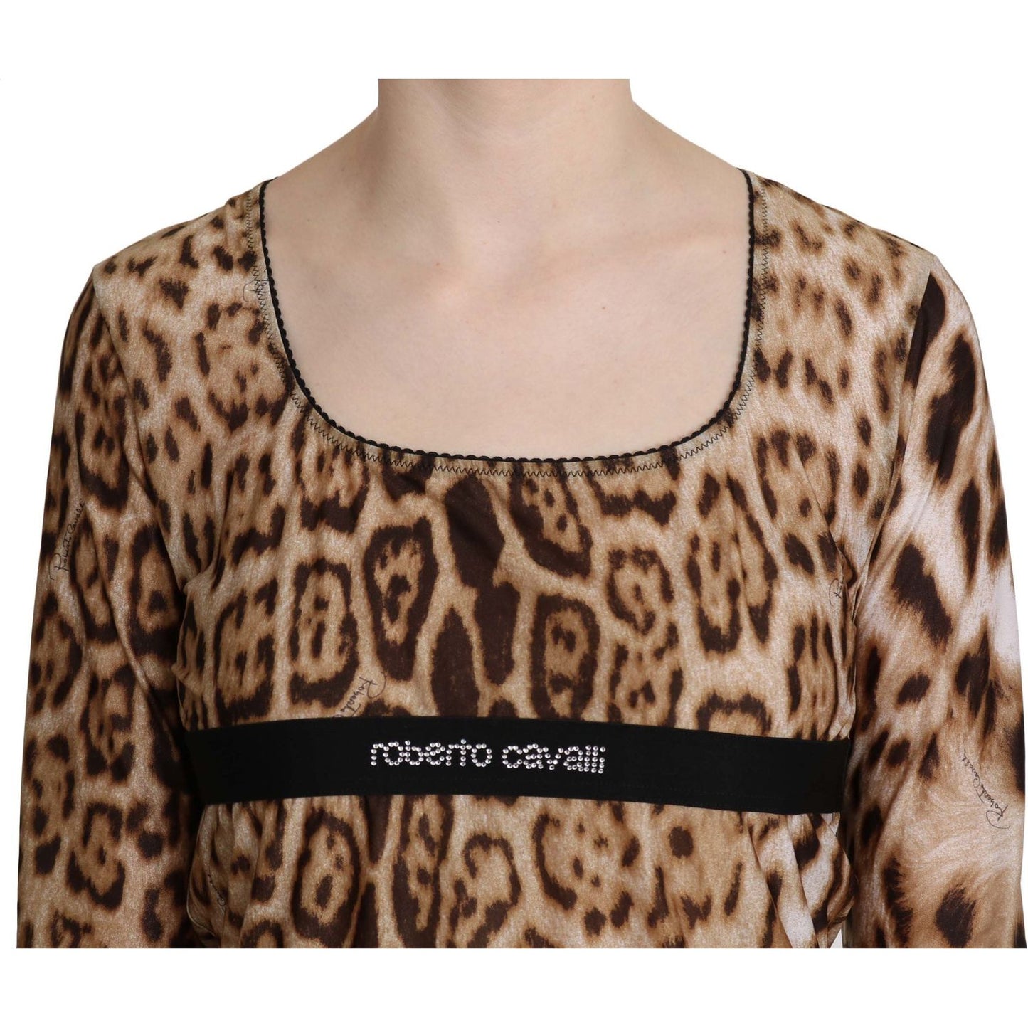 Roberto Cavalli Elegant Leopard Long Sleeve Top brown-round-neck-leopard-women-top-blouse