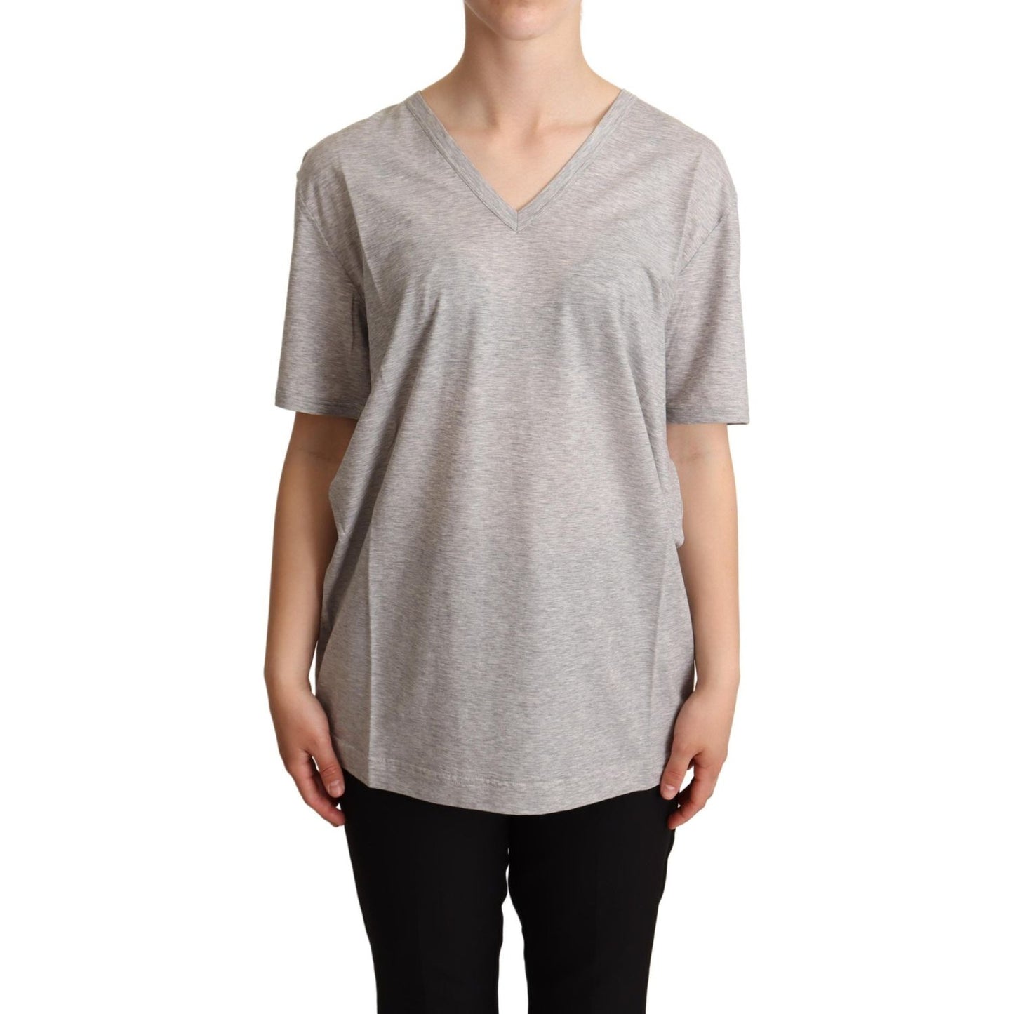 Dolce & Gabbana Elegant Gray V-Neck Cotton Tee gray-solid-100-cotton-v-neck-top-t-shirt