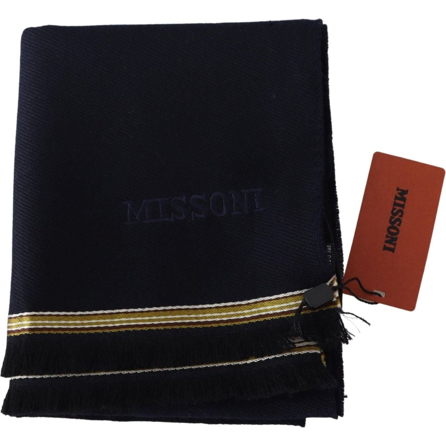 Missoni Elegant Unisex Wool Scarf with Embroidered Logo black-100-wool-unisex-neck-wrap-fringes-scarf
