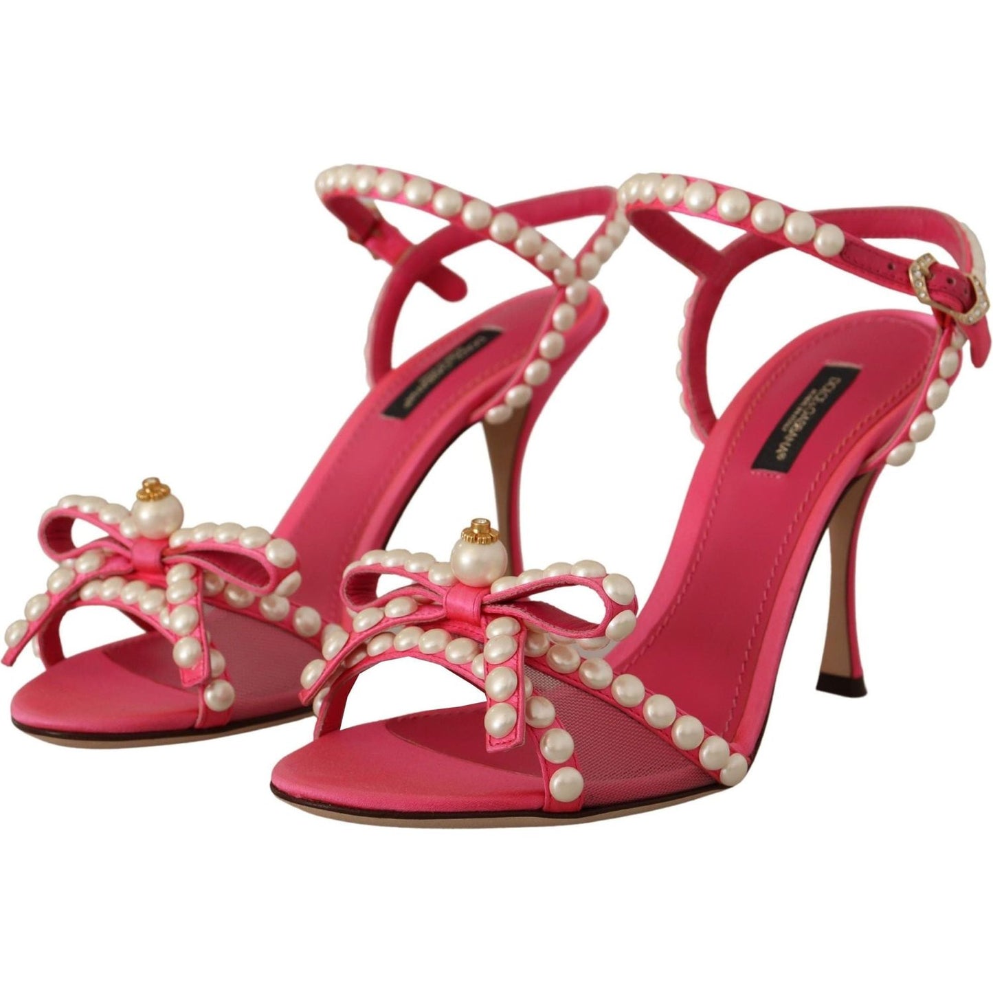 Dolce & Gabbana Elegant Pink Pearl Embellished Heels Sandals pink-satin-white-pearl-crystals-heels-shoes IMG_0408-scaled-e055b53d-87b.jpg