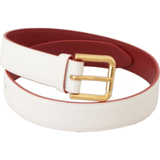 Dolce & Gabbana Elegant White Leather Belt with Engraved Buckle white-calf-leather-two-toned-gold-metal-buckle-belt