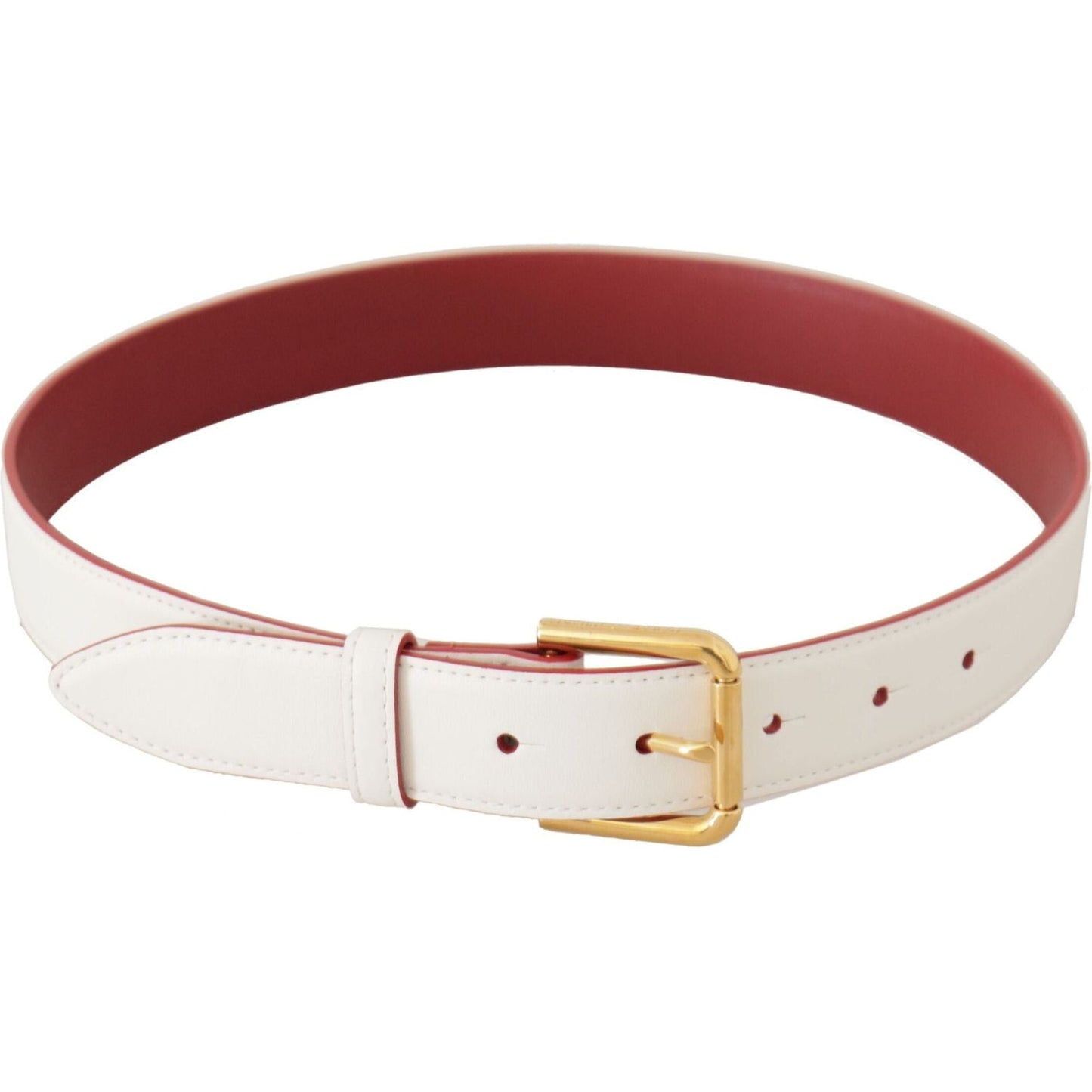 Dolce & Gabbana Elegant White Leather Belt with Engraved Buckle white-calf-leather-two-toned-gold-metal-buckle-belt