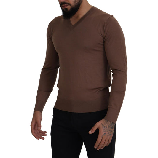 Dolce & Gabbana Elegant Virgin Wool V-Neck Pullover Sweater brown-wool-men-v-neck-pullover-sweater