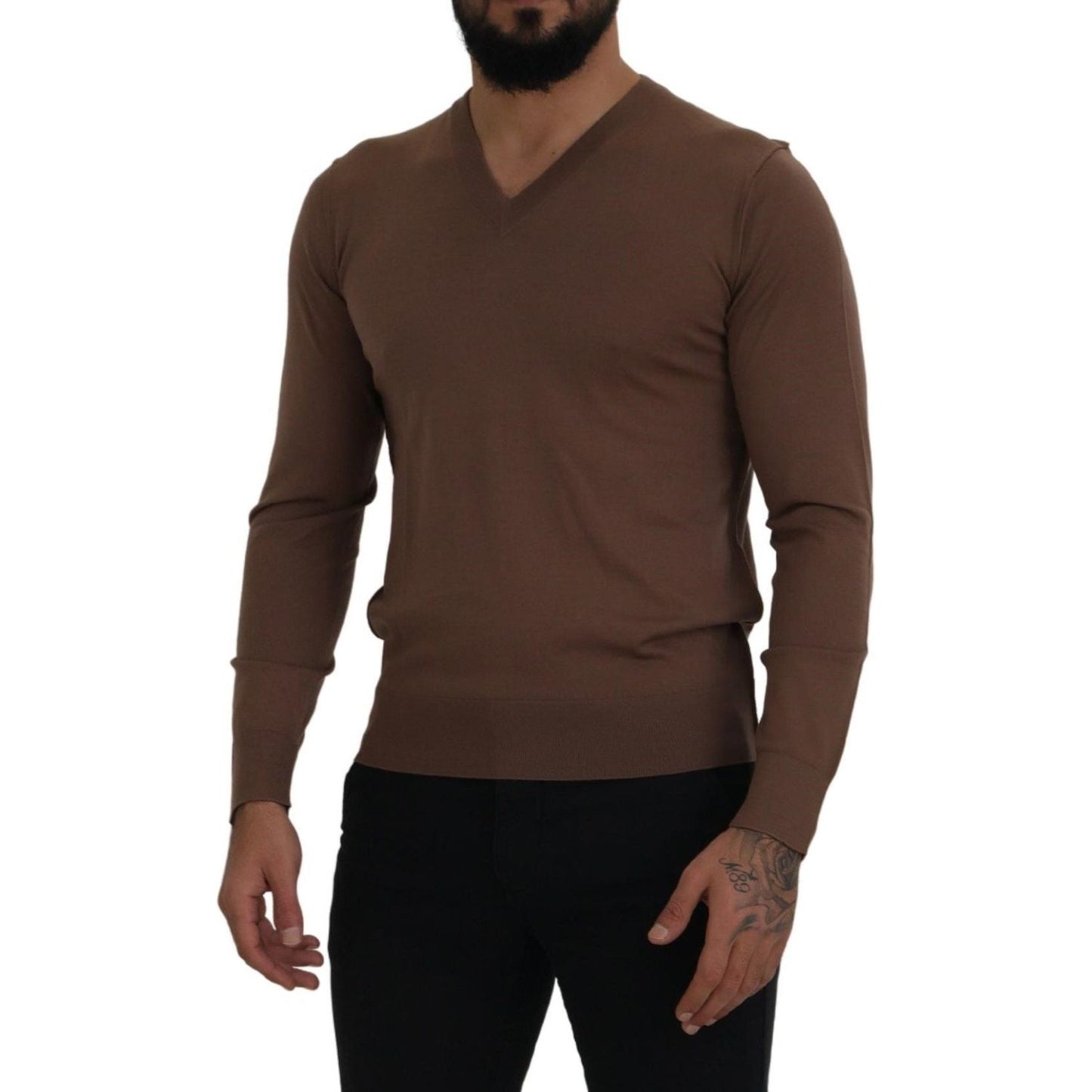 Dolce & Gabbana Elegant Virgin Wool V-Neck Pullover Sweater brown-wool-men-v-neck-pullover-sweater