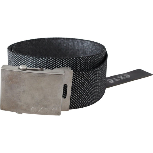 Exte Elegant Black Canvas Waist Belt with Silver Buckle black-silver-metal-brushed-buckle-waist-belt Belt