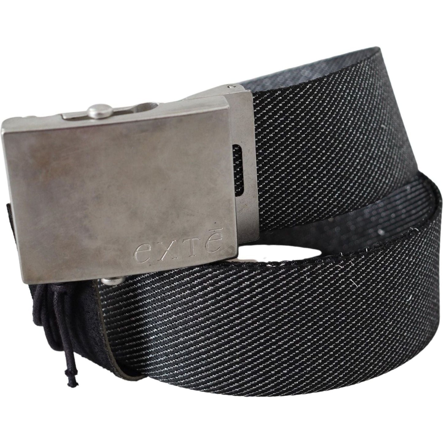 Exte Elegant Black Canvas Waist Belt with Silver Buckle Belt black-silver-metal-brushed-buckle-waist-belt