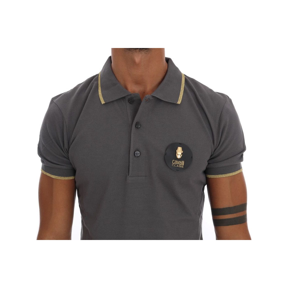 Roberto Cavalli Elegant Grey Cotton Polo Shirt gray-collared-short-sleeve-t-shirt IMG_0439-Medium-e5e1bb31-aa4.jpg