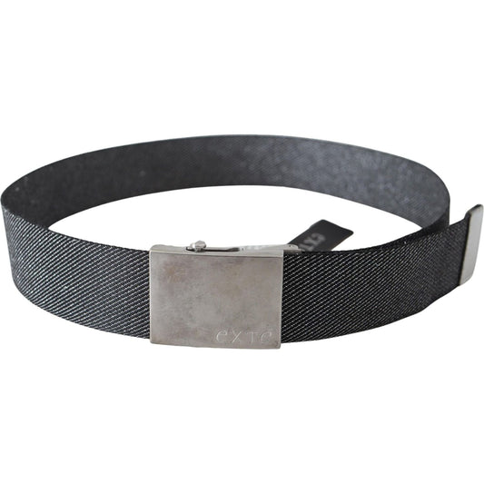Exte Elegant Black Canvas Waist Belt with Silver Buckle Belt black-silver-metal-brushed-buckle-waist-belt