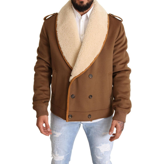Dolce & Gabbana Elegant Double Breasted Shearling Jacket brown-double-breasted-shearling-coat-jacket IMG_0446-scaled-e2118eac-e5e.jpg