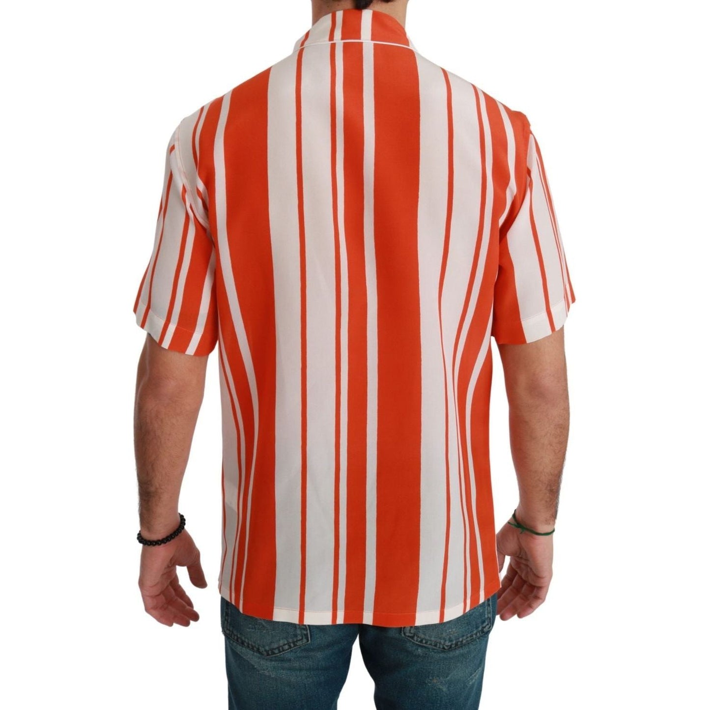 Dolce & Gabbana Elegant Striped Silk Shirt - White & Orange orange-silk-striped-short-sleeve-white-shirt IMG_0452-scaled-7a5ad946-820.jpg