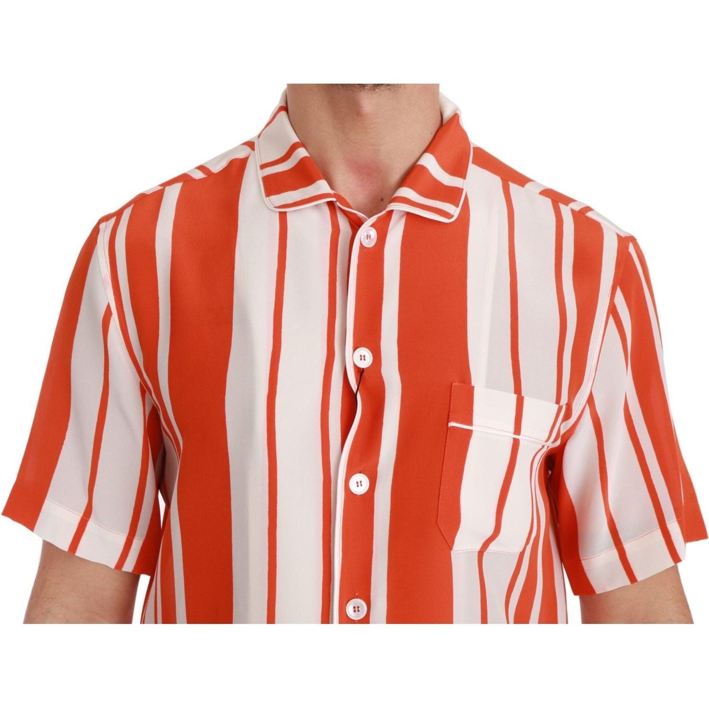 Dolce & Gabbana Elegant Striped Silk Shirt - White & Orange orange-silk-striped-short-sleeve-white-shirt