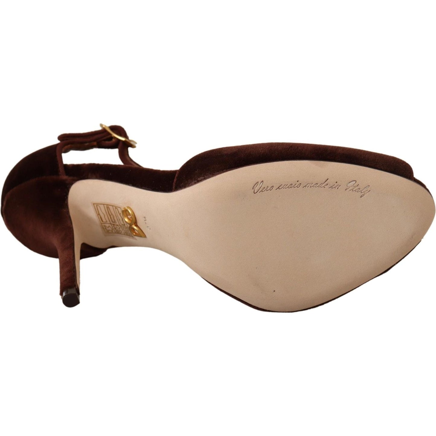Dolce & Gabbana Elegant Gold Detail Velvet Heels brown-coppar-devotion-heart-sandals-shoes