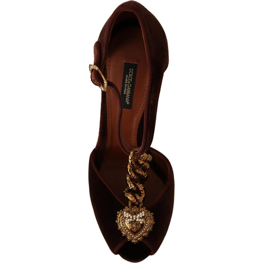 Dolce & Gabbana Elegant Gold Detail Velvet Heels brown-coppar-devotion-heart-sandals-shoes IMG_0462-scaled-8115ca5d-79e.jpg