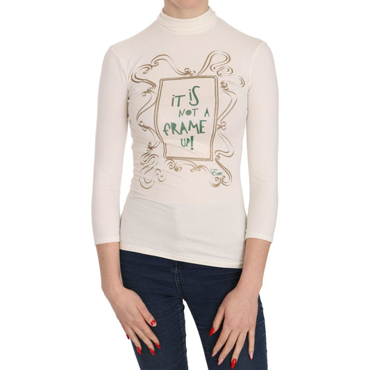 Exte Elegant White Long Sleeve Crew Neck Top crew-neck-it-is-not-a-frame-up-print-blouse