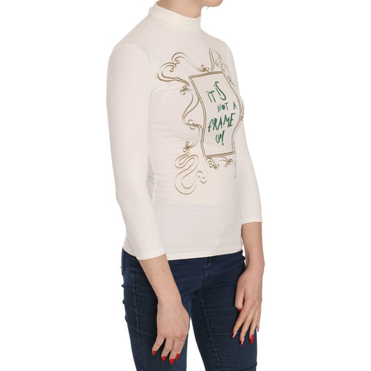 Exte Elegant White Long Sleeve Crew Neck Top crew-neck-it-is-not-a-frame-up-print-blouse