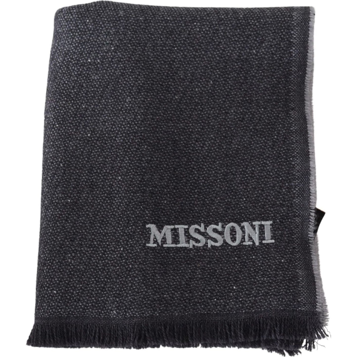 Missoni Elegant Wool Scarf with Signature Embroidery black-wool-knit-unisex-neck-wrap-shawl-scarf