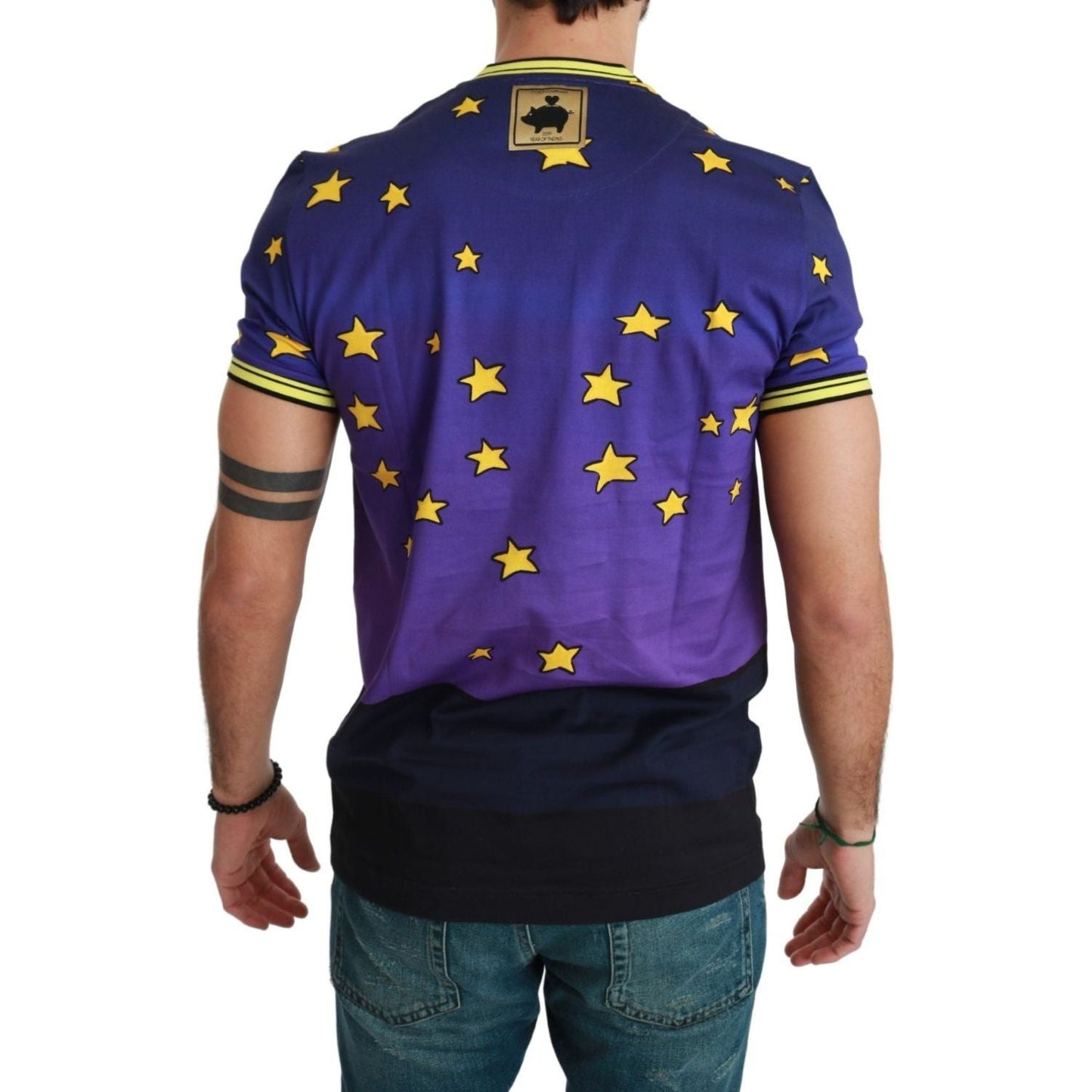 Dolce & Gabbana Purple Cotton Round Neck T-Shirt with Pig Motif purple-cotton-top-2019-year-of-the-pig-t-shirt