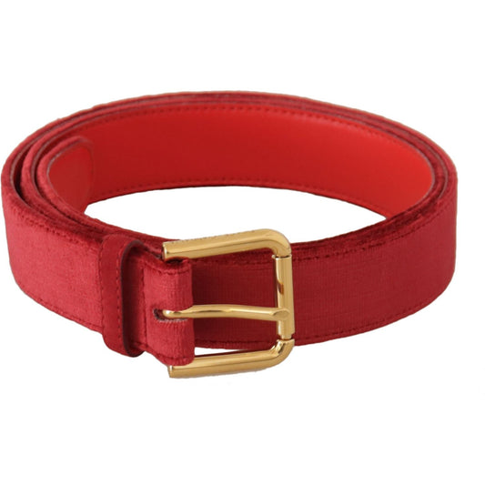 Dolce & Gabbana Elegant Red Suede Designer Belt red-velvet-gold-logo-engraved-metal-buckle-belt