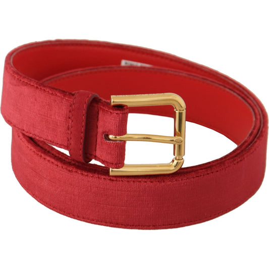 Dolce & Gabbana Elegant Red Suede Designer Belt red-velvet-gold-logo-engraved-metal-buckle-belt IMG_0485-7eb79d22-155.jpg
