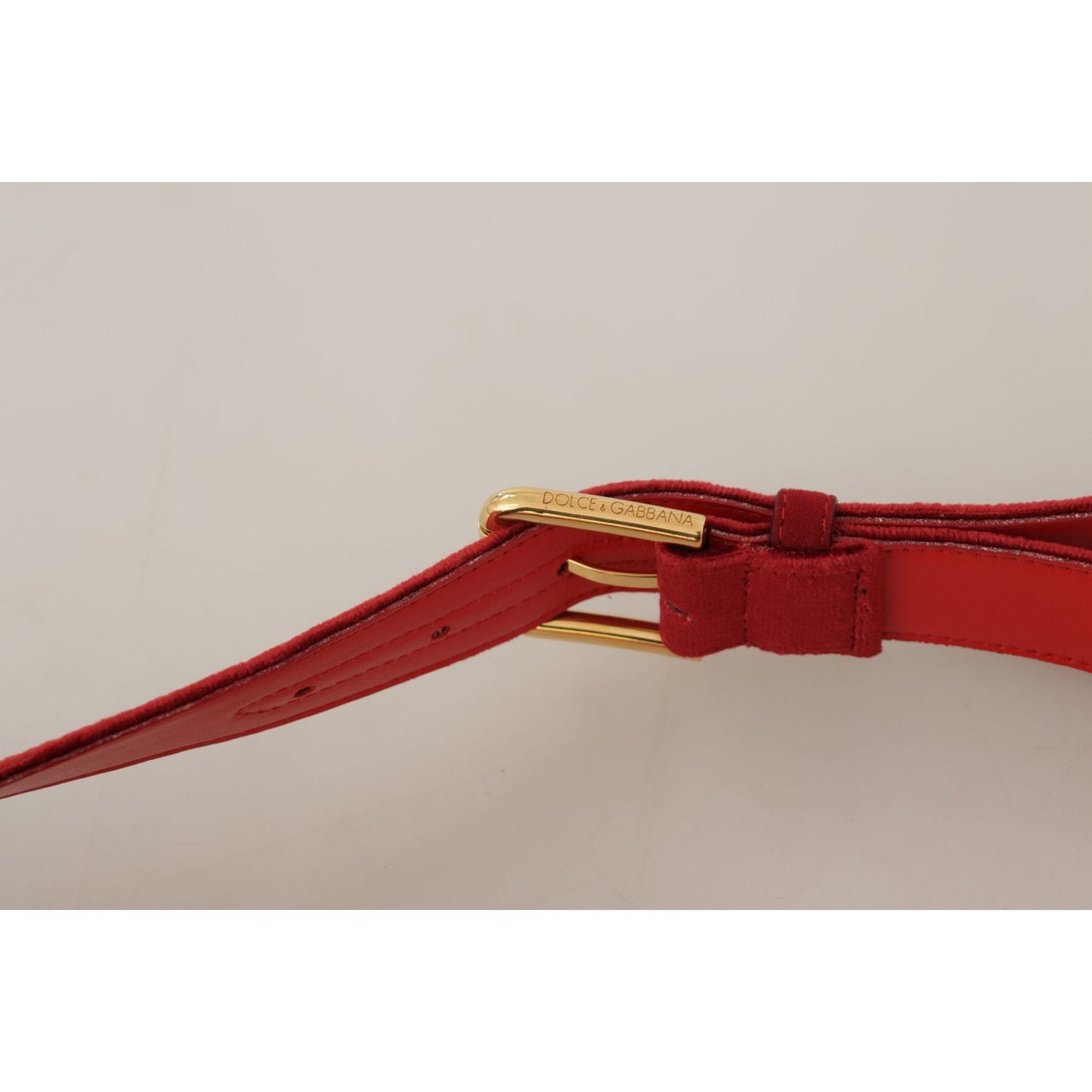 Dolce & Gabbana Elegant Red Suede Designer Belt red-velvet-gold-logo-engraved-metal-buckle-belt IMG_0490-scaled-1436690c-ccd.jpg