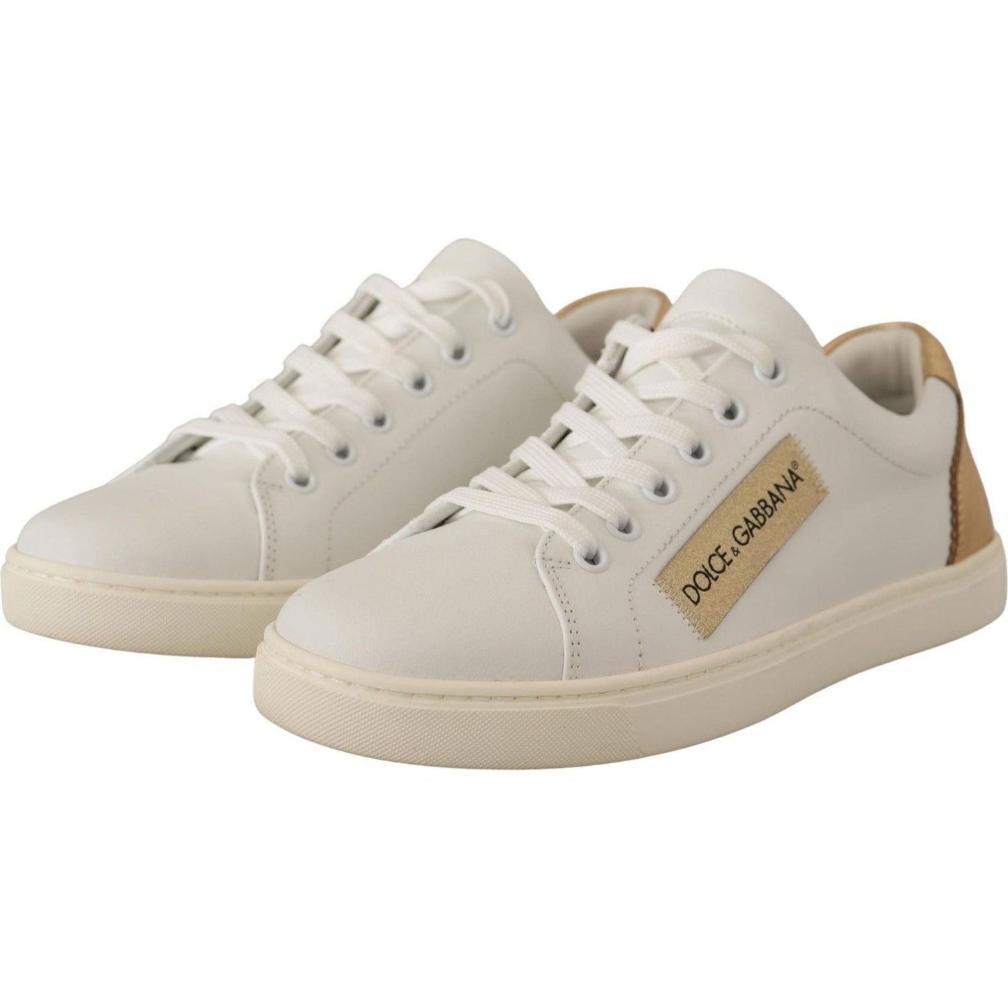 Dolce & Gabbana Elegant White Leather Sneakers with Gold Accents white-gold-leather-low-top-sneakers IMG_0490-scaled-cbad4f7d-ea2.jpg