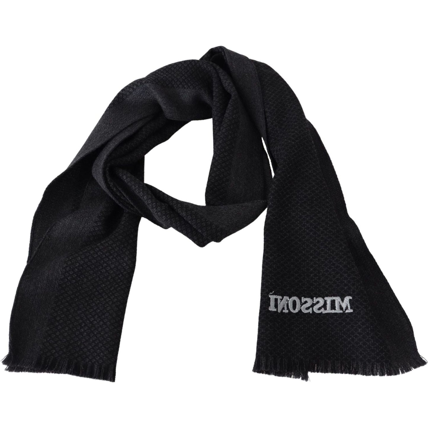 Missoni Elegant Wool Blend Fringed Scarf in Gray gray-wool-knit-unisex-neck-wrap-fringe-shawl-scarf