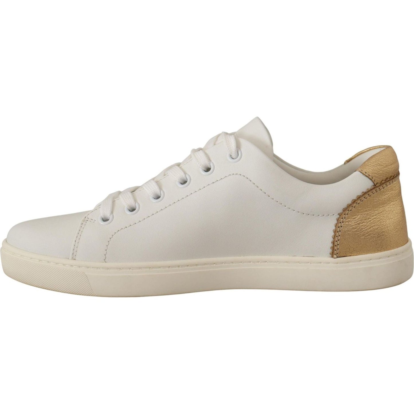 Dolce & Gabbana Elegant White Leather Sneakers with Gold Accents white-gold-leather-low-top-sneakers