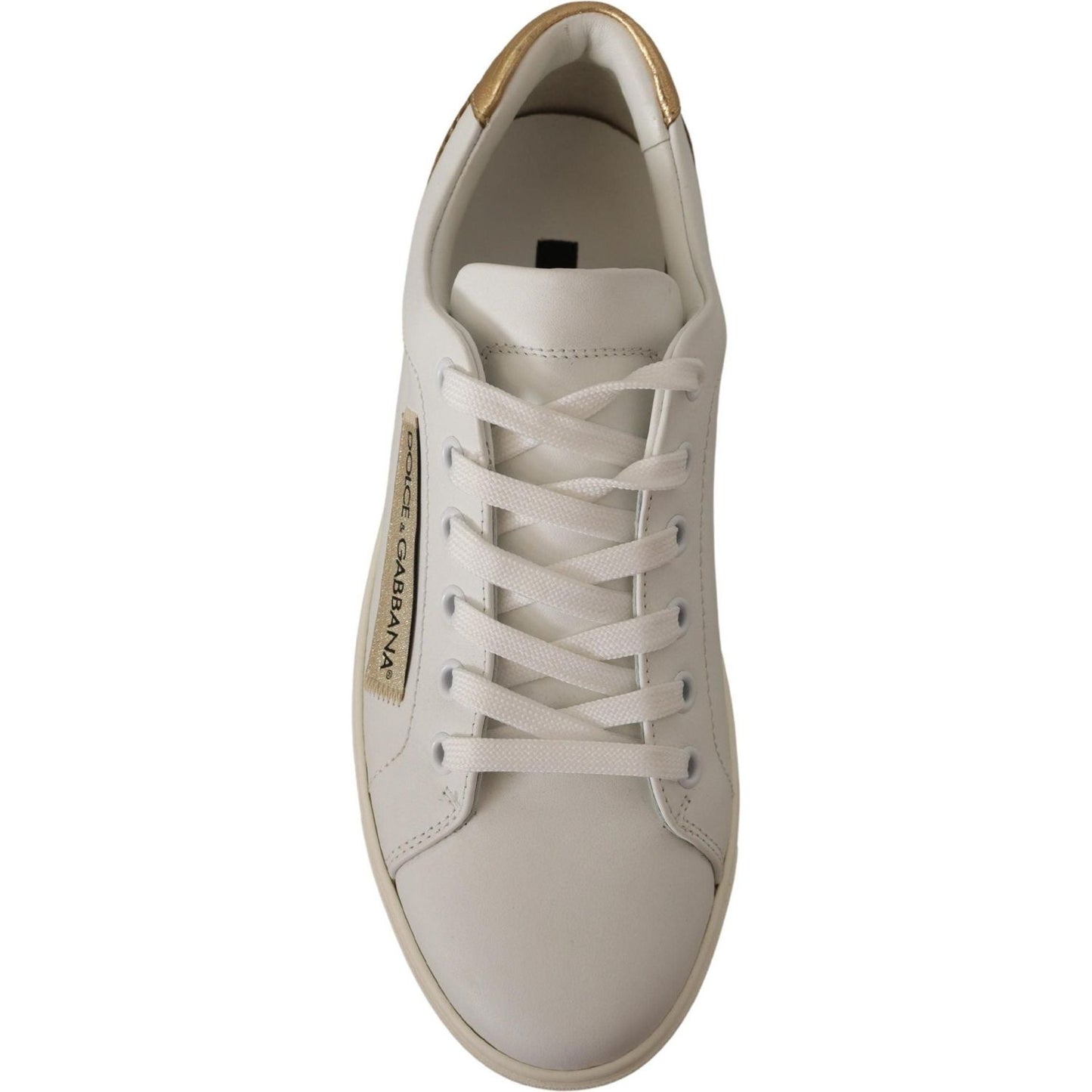 Dolce & Gabbana Elegant White Leather Sneakers with Gold Accents white-gold-leather-low-top-sneakers