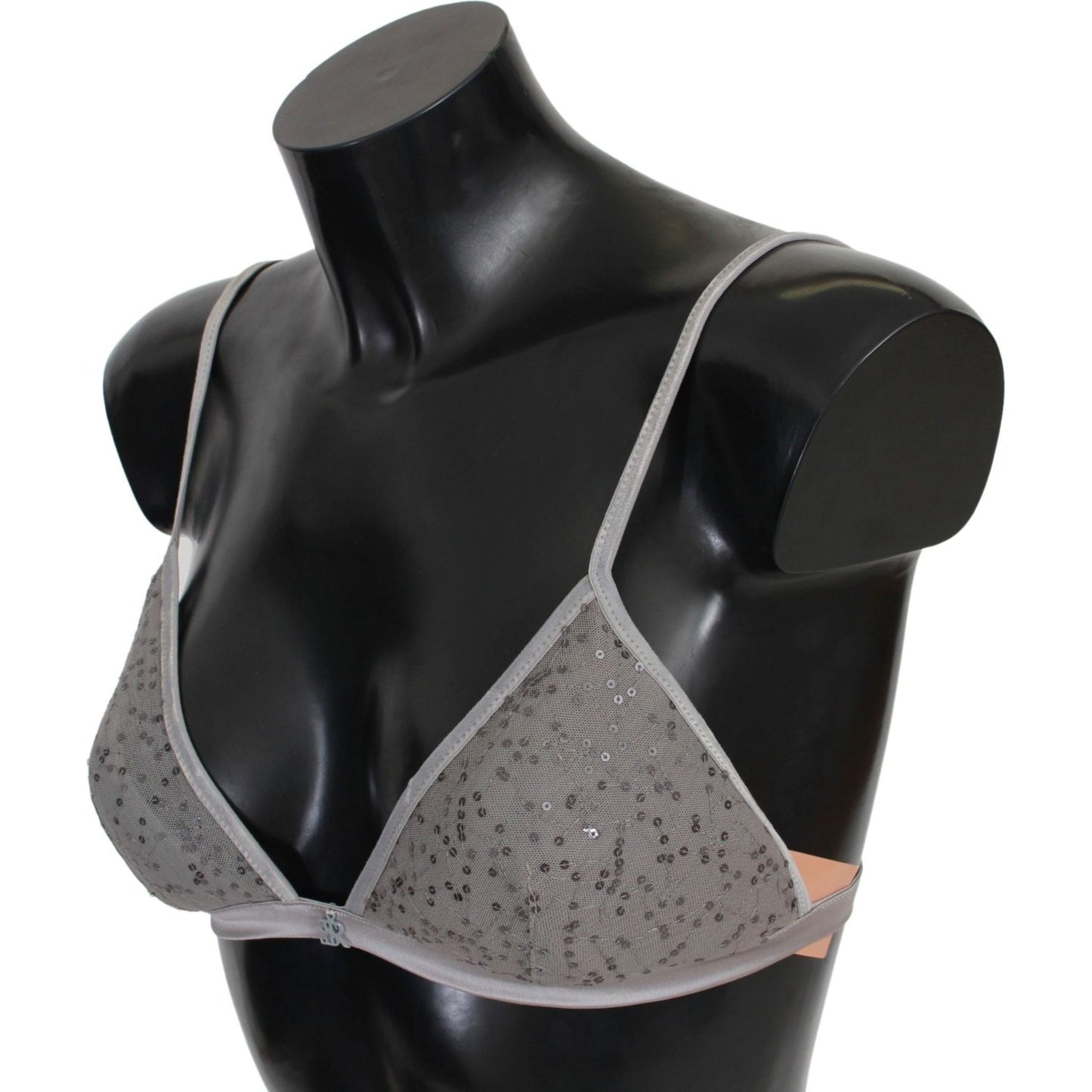 Ermanno Scervino Sequined Gray Triangolo Bra Luxury Underwear gray-nylon-sequined-triangolo-bra-underwear
