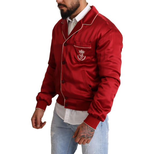 Dolce & Gabbana Sumptuous Silk Red Bomber Jacket red-silk-button-dg-logo-bomber-jacket