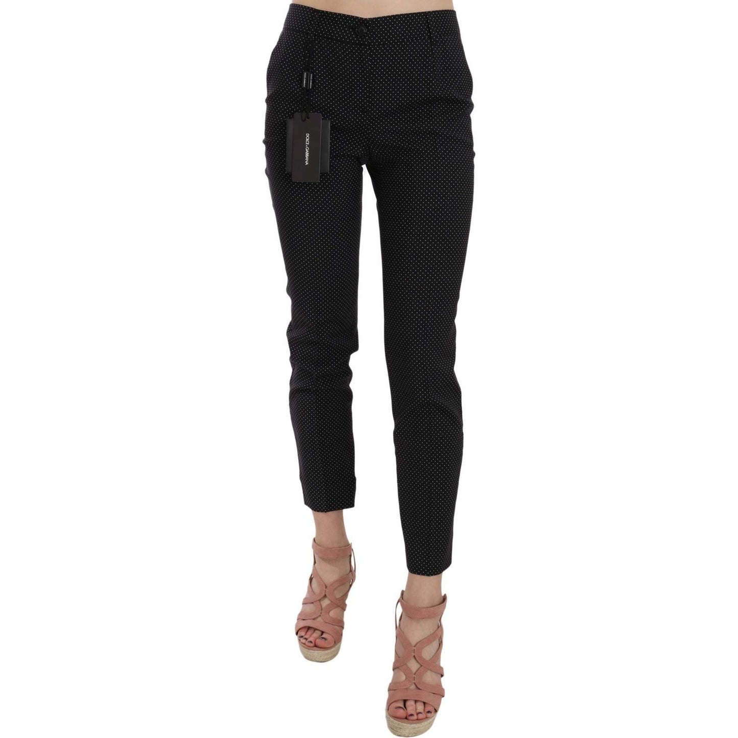 Dolce & Gabbana Elegant Black Virgin Wool Trousers polka-dot-slim-capri-trousers-tapered-pants