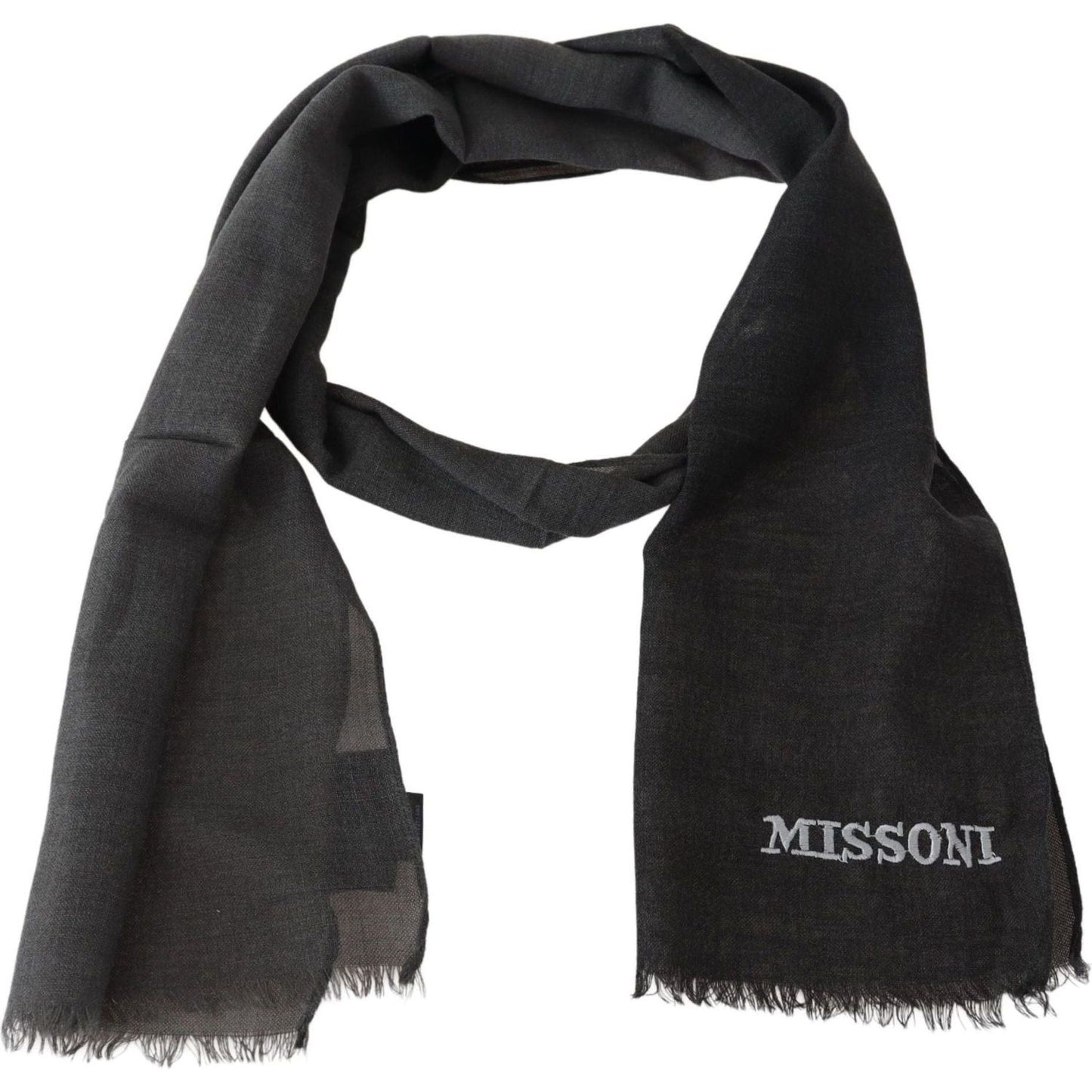 Missoni Sumptuous Wool Scarf with Fringes gray-wool-unisex-neck-wrap-shawl-fringes-logo-scarf