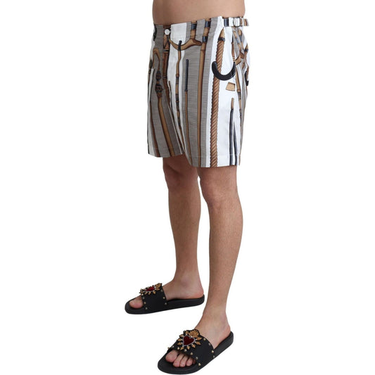 Dolce & Gabbana Elegant White Multicolor Swim Shorts white-walking-stick-beachwear-shorts-swimshorts