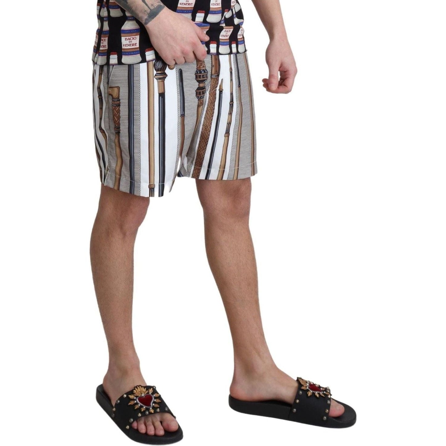 Dolce & Gabbana Elegant White Multicolor Swim Shorts white-walking-stick-beachwear-shorts-swimshorts