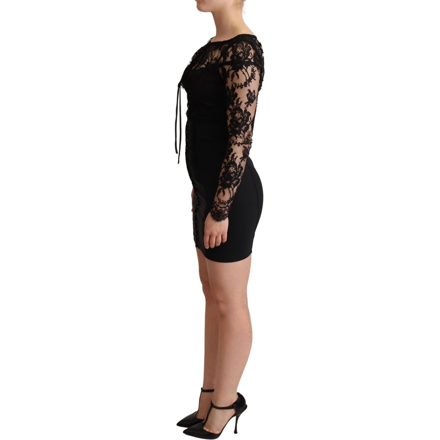Dolce & Gabbana Elegant Black Lace Mini-Dress Delight WOMAN DRESSES black-fitted-lace-top-bodycon-mini-dress