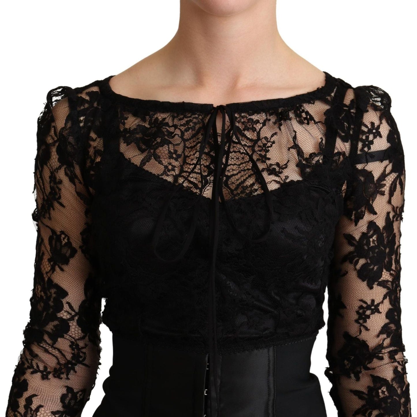 Dolce & Gabbana Elegant Black Lace Mini-Dress Delight WOMAN DRESSES black-fitted-lace-top-bodycon-mini-dress
