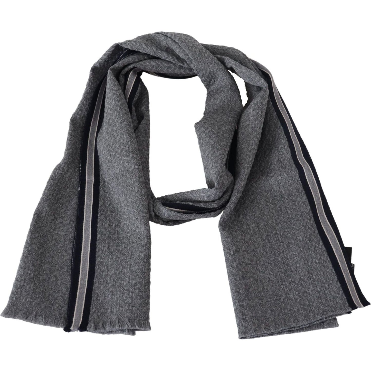 Missoni Elegant Gray Wool Scarf with Signature Stripes gray-stripes-pattern-100-wool-unisex-neck-wrap-scarf