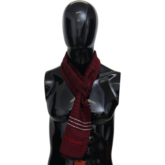 Missoni Chic Wool Silk Blend Striped Scarf red-wool-striped-unisex-neck-wrap-shawl-fringes-scarf