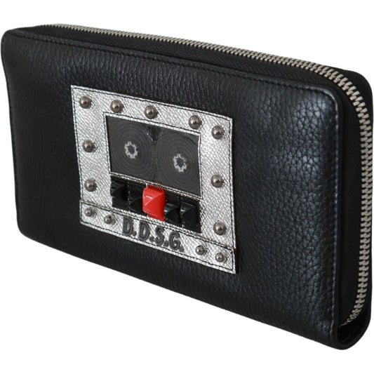 Dolce & Gabbana Elegant Black Leather Zip Continental Wallet Purse black-mens-zipper-continental-purse-100-leather-wallet