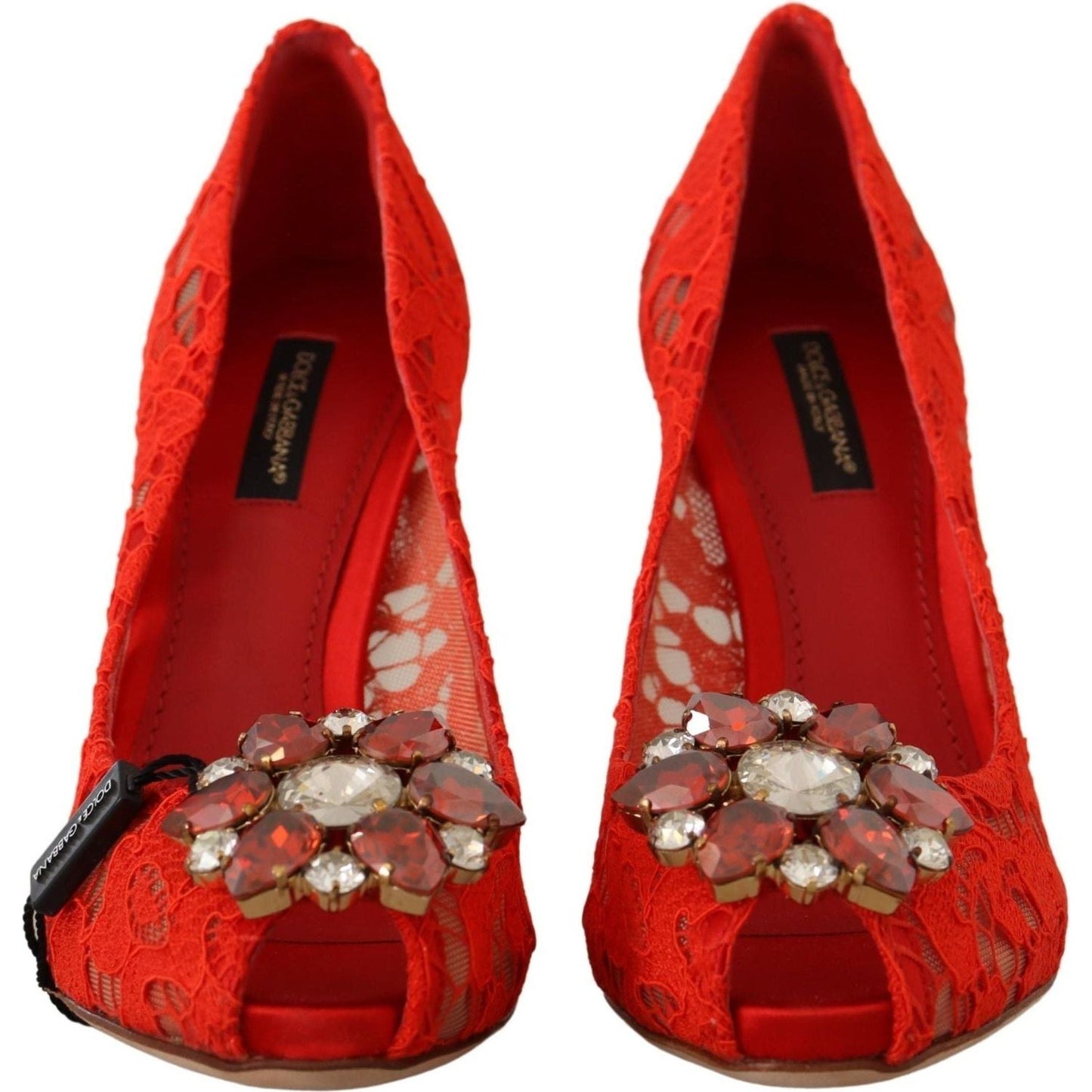 Dolce & Gabbana Red Crystal Taormina Lace Heels Pumps red-taormina-lace-crystal-heels-pumps