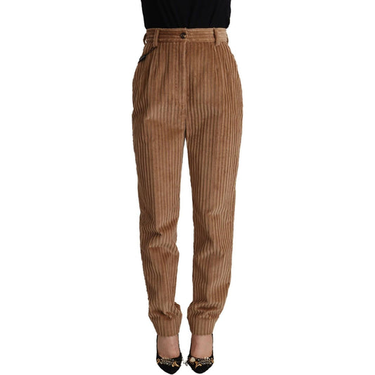 Dolce & Gabbana Elegant High-Waisted Tapered Corduroy Pants brown-corduroy-cotton-trouser-tapered-pants