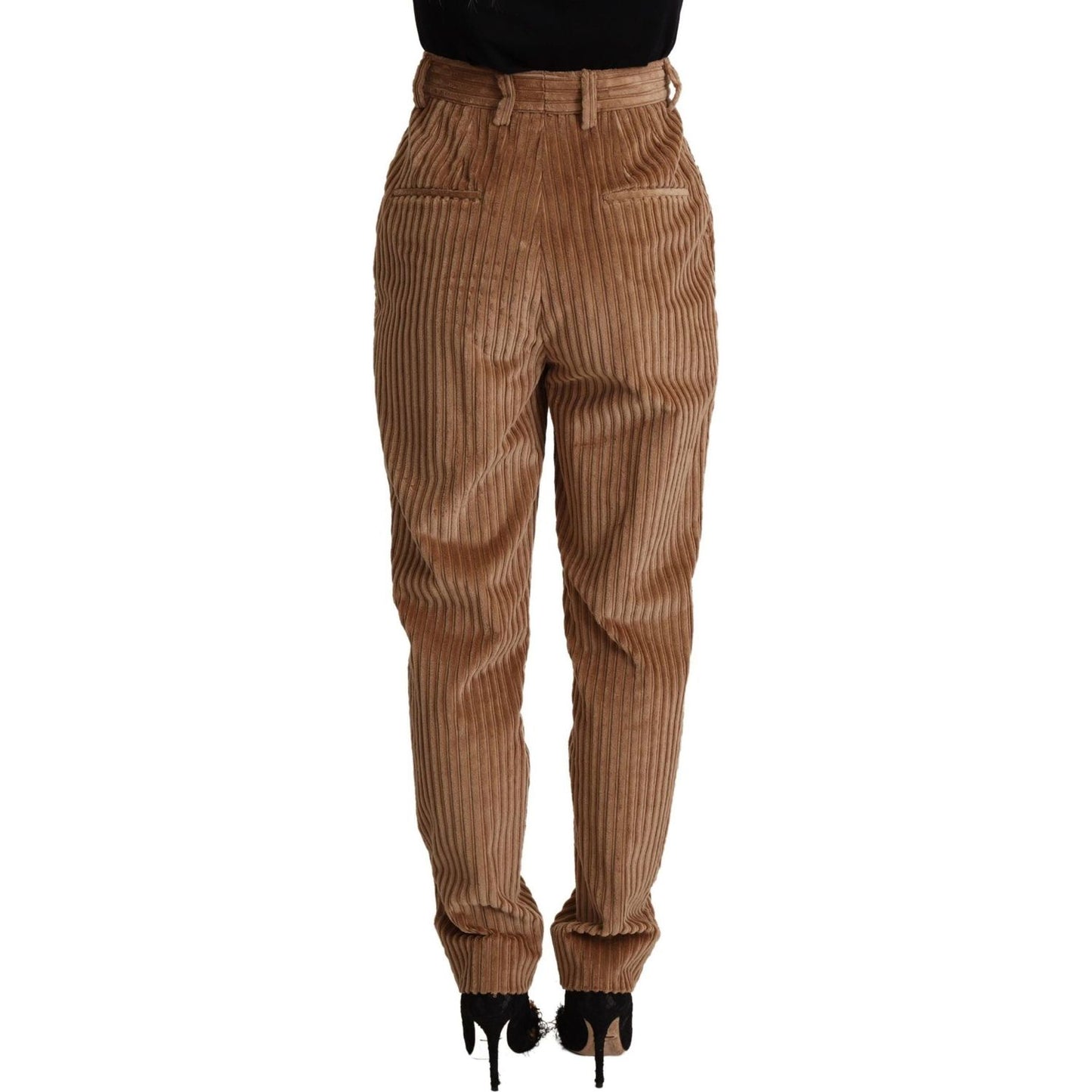 Dolce & Gabbana Elegant High-Waisted Tapered Corduroy Pants brown-corduroy-cotton-trouser-tapered-pants