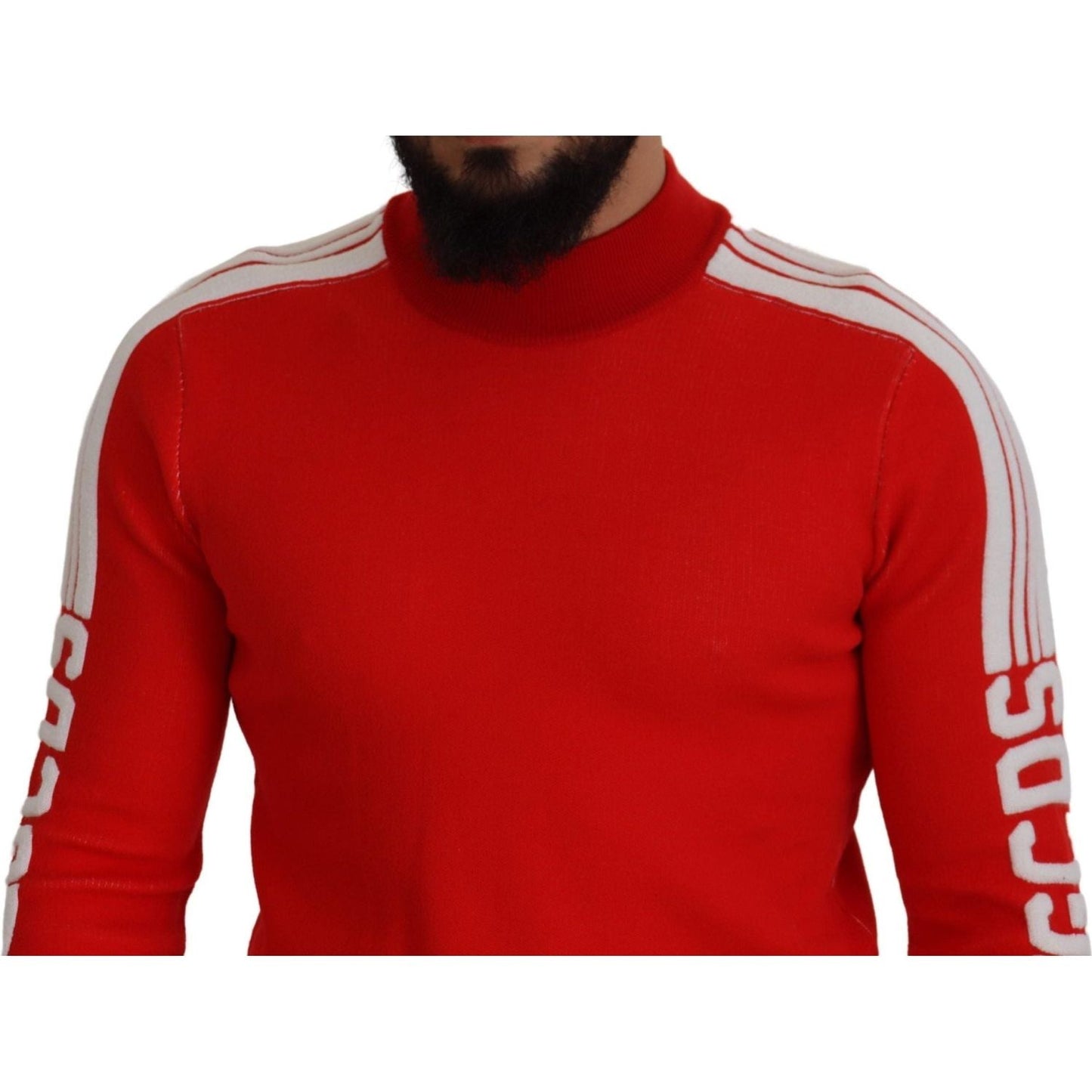 GCDS Elegant Red Pullover Sweater for Men red-wool-logo-printed-crew-neck-men-pullover-sweater