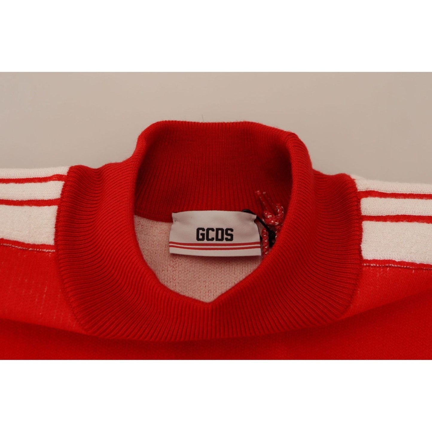 GCDS Elegant Red Pullover Sweater for Men red-wool-logo-printed-crew-neck-men-pullover-sweater