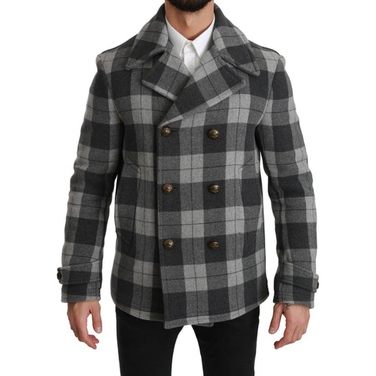 Dolce & Gabbana Elegant Gray Check Double Breasted Coat Coats & Jackets gray-check-wool-cashmere-coat-jacket