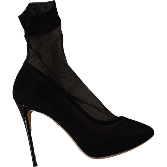 Dolce & Gabbana Elegant Stretch Sock Boot Pumps black-stretch-tulle-stretch-boots-shoes